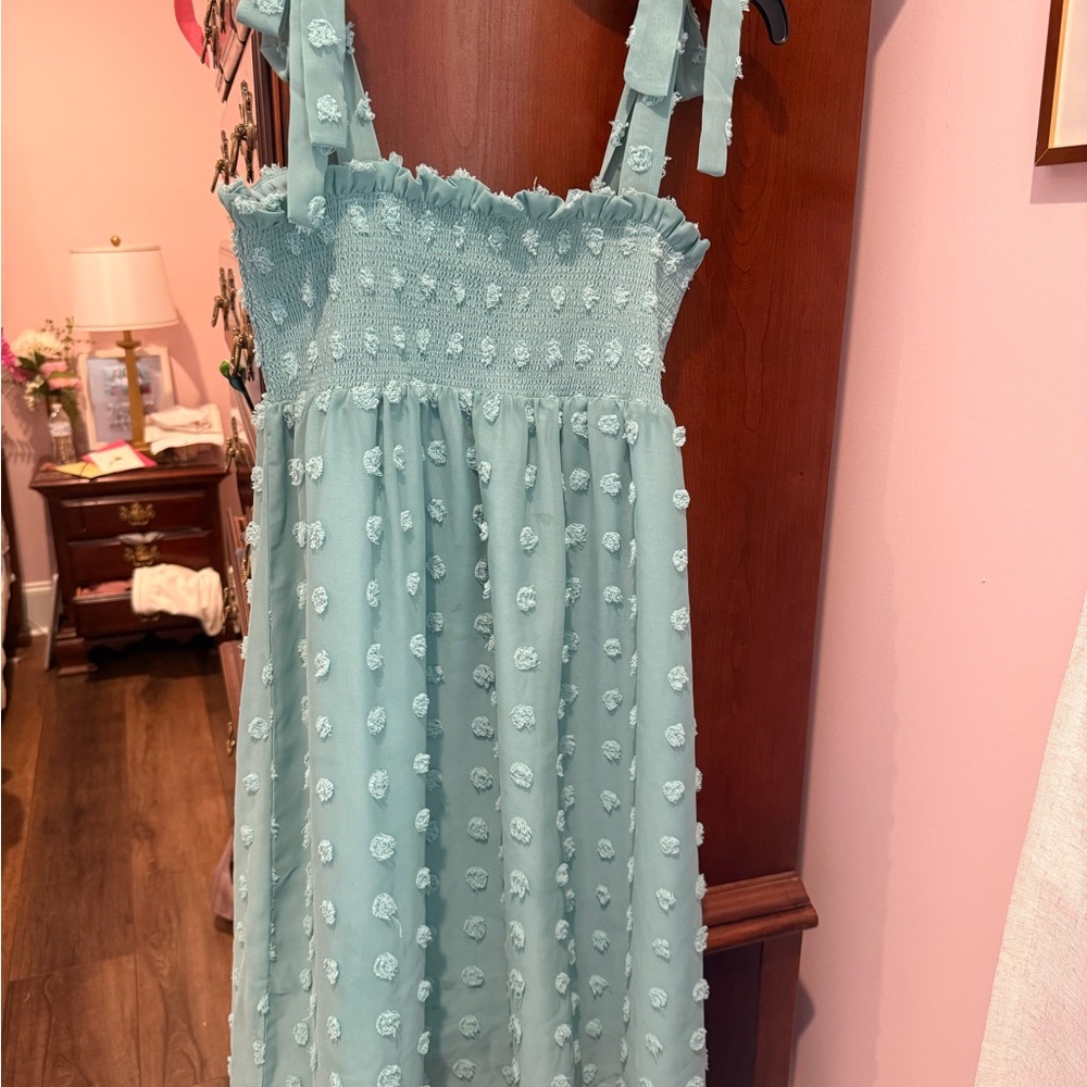 Girls' Light Aqua Textured Sundress with Tie Straps